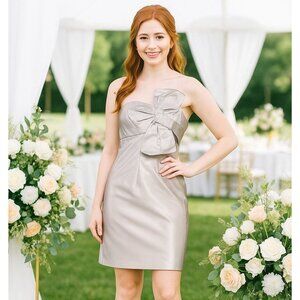 Y2K New J. Crew 8 Mini Dress Silk Strapless Party Bow Prom Party Formal Pockets